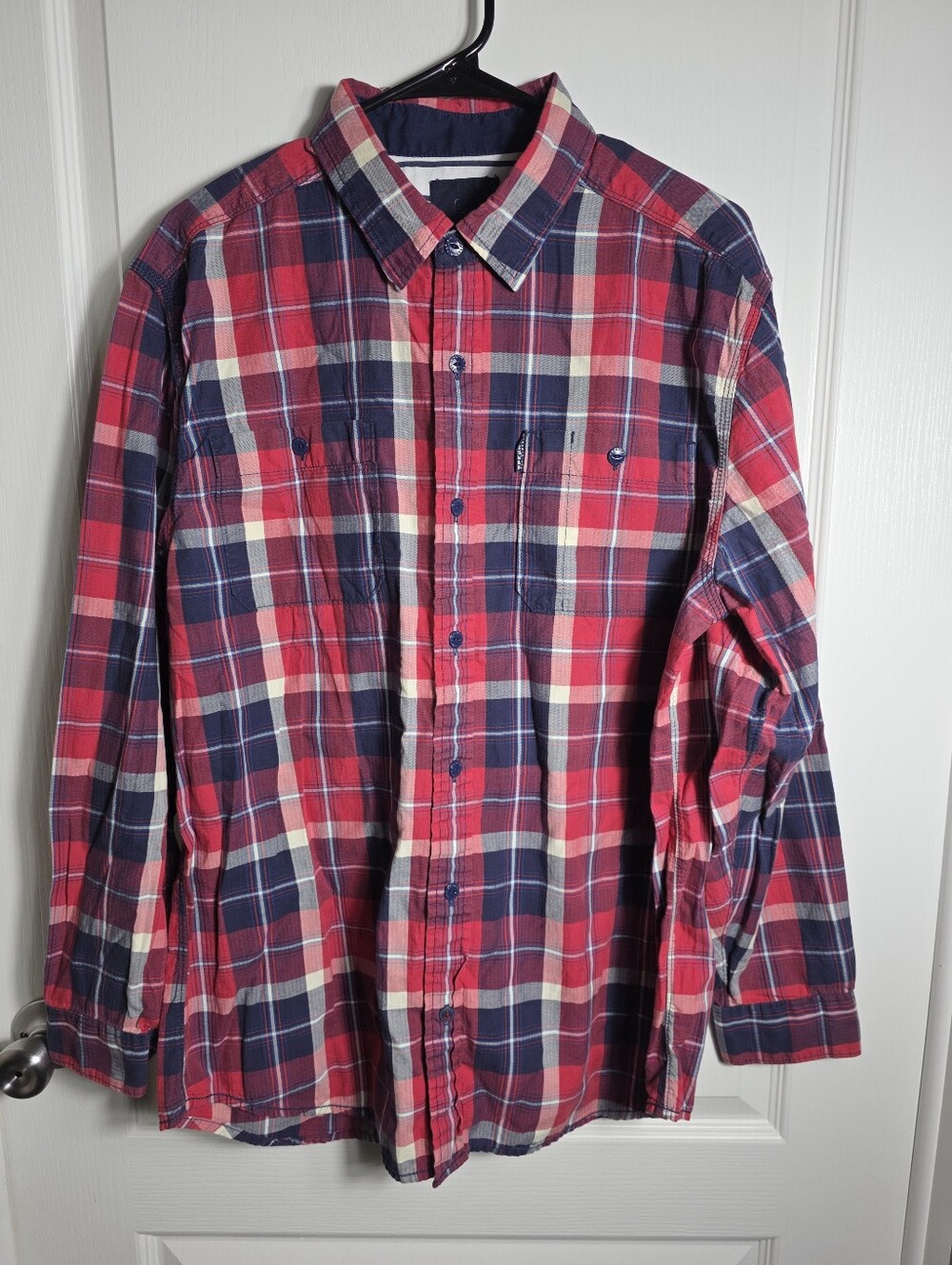 Mens Sperry Red Blue Plaid Button Up Shirt Size XL